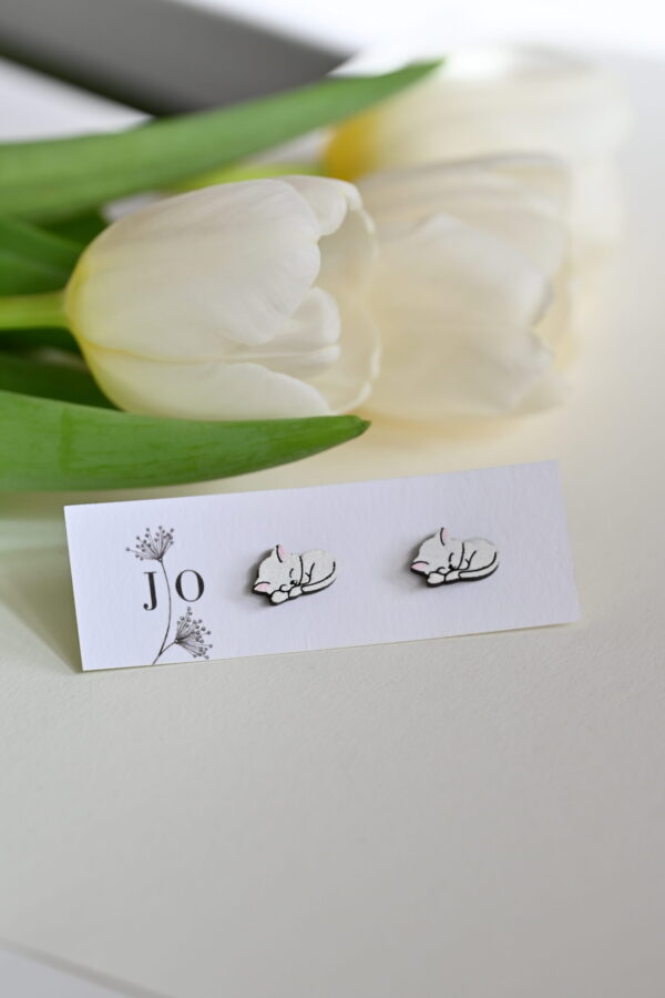Earrings "White sleeping cat" - Image 4
