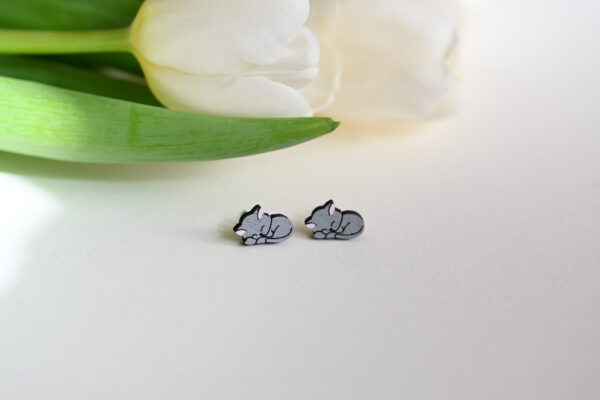 Earrings "Gray sleeping cat" - Image 7
