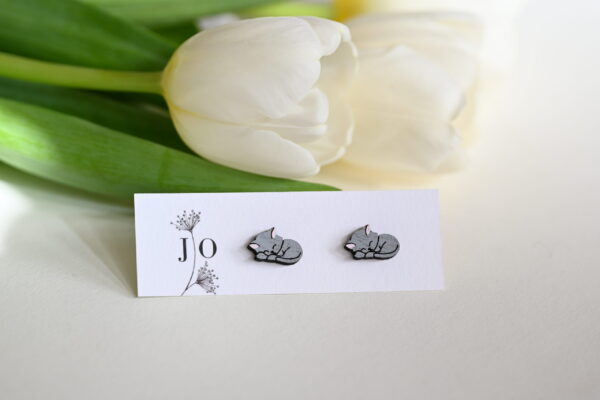 Earrings "Gray sleeping cat"