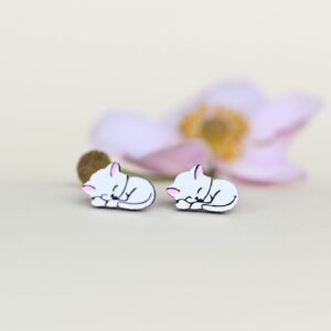 Earrings "White sleeping cat"