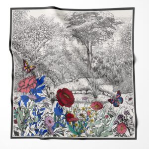 Silk Scarf "Botanical Garden Black" – 110 × 110 cm