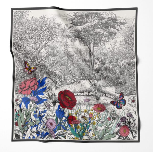 Silk Scarf "Botanical Garden Black" – 110 × 110 cm