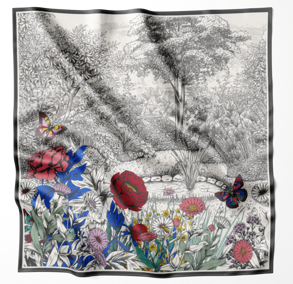 Silk Scarf "Botanical Garden Black" – 110 × 110 cm - Image 4
