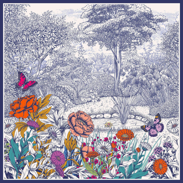 Silk Scarf "Botanical Garden Blue" – 110 × 110 cm - Image 2