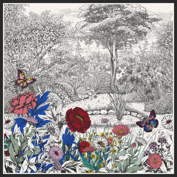 Silk Scarf "Botanical Garden Black" – 110 × 110 cm - Image 2