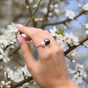Kanela Silver Ring "Duo Pearl"