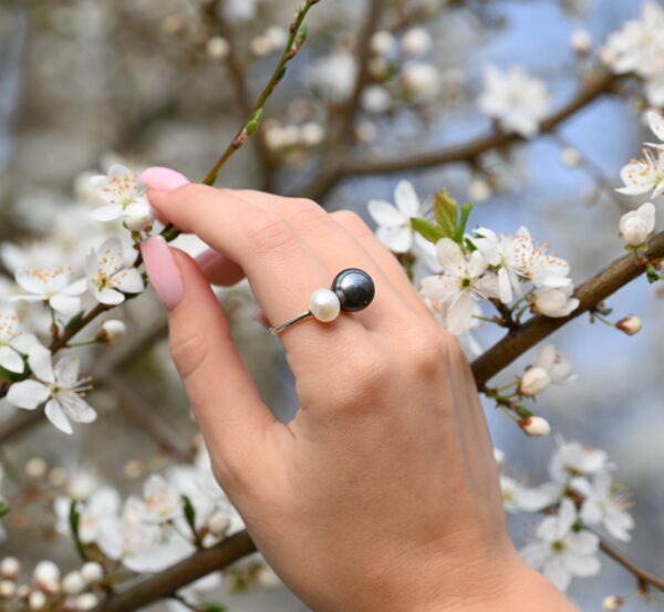 Kanela Silver Ring "Duo Pearl"