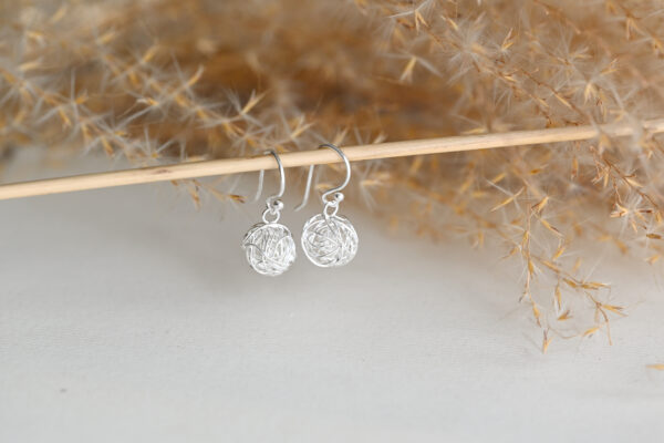 Kanela Silver Drop Earrings "Threadball" - Image 2