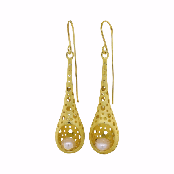 Kanela Silver Earrings "Golden Hive Drops"