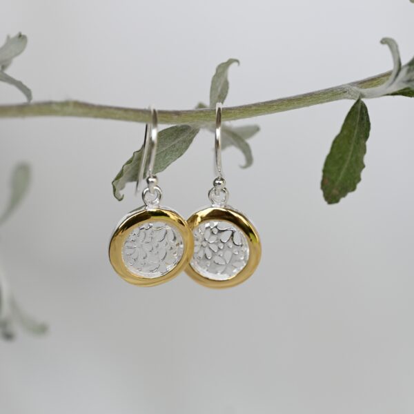 Kanela Silver Earrings "Gold balls with pattern" - Image 2