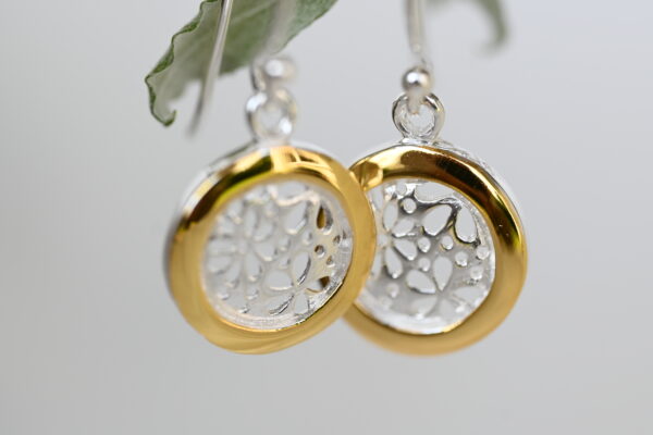 Kanela Silver Earrings "Gold balls with pattern" - Image 3