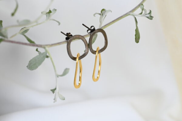 Kanela Silver Earring "Gold Black geometry "