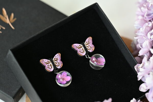 JO x TAIM Purple Cherry Blossom Butterfly Earrings - Image 2