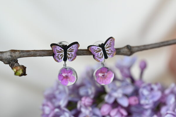 JO x TAIM Purple Cherry Blossom Butterfly Earrings - Image 3