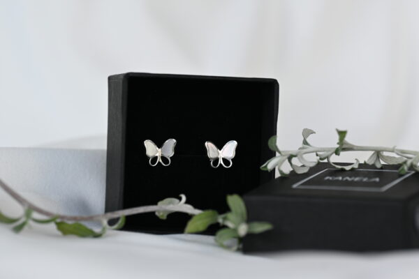 Kanela Silver Stud Earrings "Butterfly" - Image 2