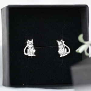 Kanela Silver Stud Earrings "Cat"