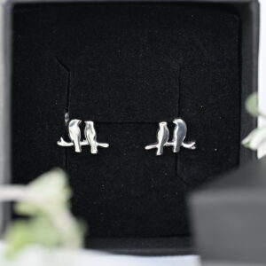 Kanela Silver Stud Earrings "Two Birds"