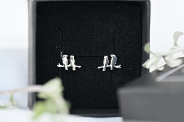 Kanela Silver Stud Earrings "Two Birds"