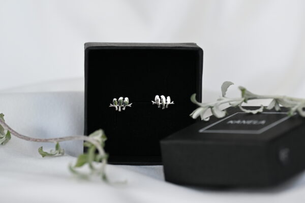 Kanela Silver Stud Earrings "Three Birds" - Image 2