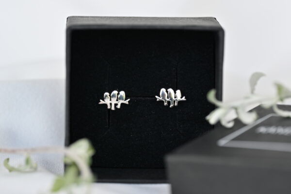 Kanela Silver Stud Earrings "Three Birds"