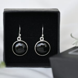 Kanela Silver Drop Earrings "Round Black"