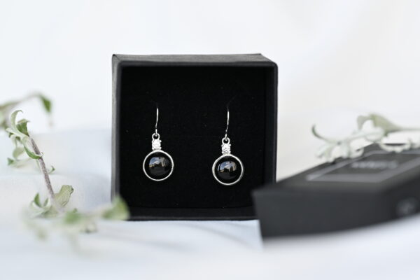Kanela Silver Drop Earrings "Round Black" - Image 2