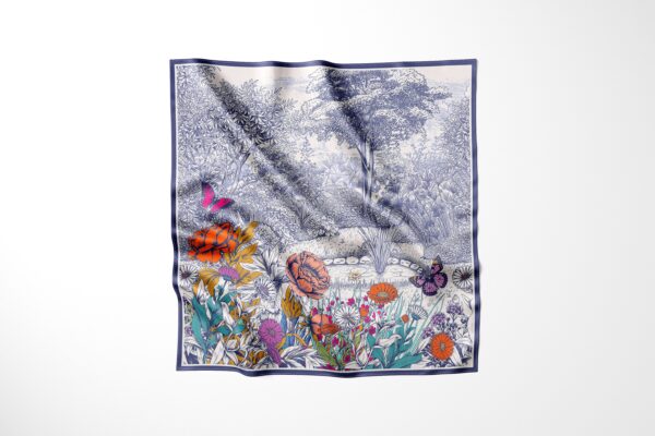 Silk Scarf "Botanical Garden Blue" – 110 × 110 cm - Image 4