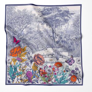 Silk Scarf "Botanical Garden Blue" – 90 × 90 cm