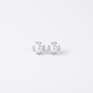 Kanela Silver Earrings "Crown Pearl"