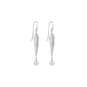 Kanela Silver Earrings "Feather Pearl"