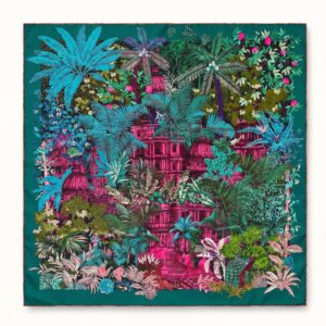 Silk Scarf "Tropical Palace Green" – 110 × 110 cm