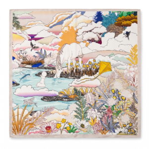 Silk Scarf "White Horse Beige" – 50 × 50 cm
