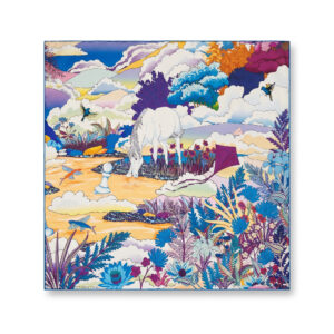 Silk Scarf "White Horse Blue" – 90 × 90 cm