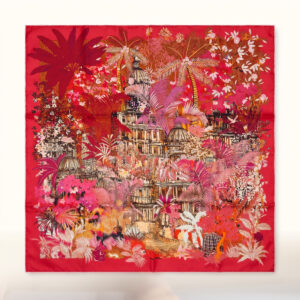 Silk Scarf "Tropical Palace Red" – 110 × 110 cm