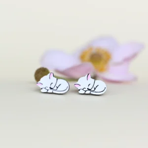 Sleeping White Cat Stud Earrings